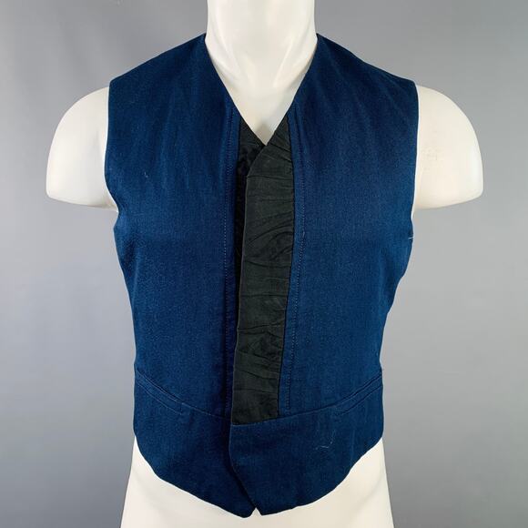 HAIDER ACKERMANN Size 38 Navy Black Cotton Linen Cropped Vest - Picture 1 of 6